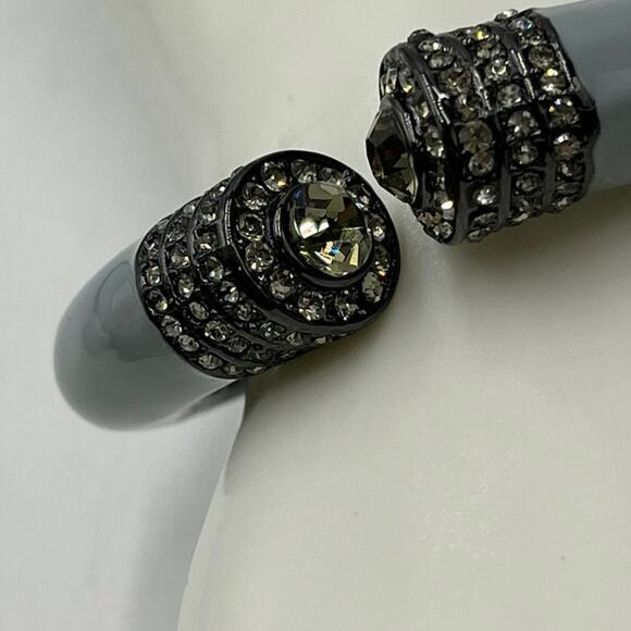 Gunmetal Gray Enamel Pave Smoke Crytsal  Hinged Bangle Cuff - Picture 5 of 9